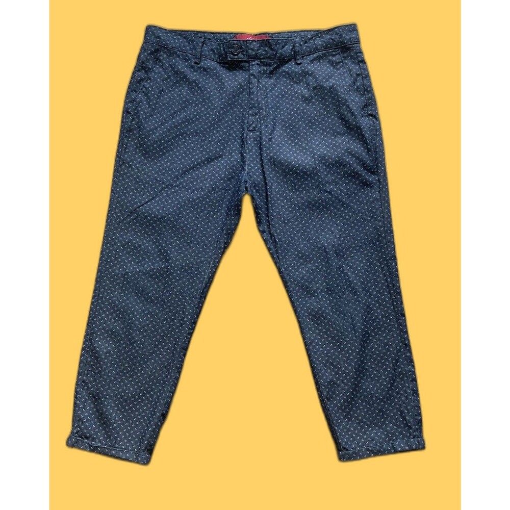 Zara Man Basic Pants Navy Patterned Lightweight Slim Fit Cropped Cuffed. Size 32